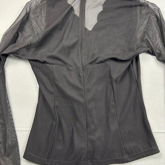 Vintage Beaded Blouse Black Sheer Long Sleeve Deep V-Neck Shirt Scallop Date - Picture 9 of 11